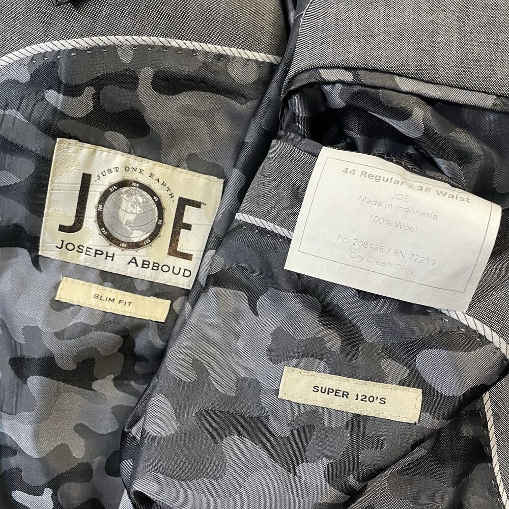 Joe Joseph Abboud Slim Fit 44R Gray Sharkskin Super 120s Wool Suit Jacket Camo - Picture 6 of 10